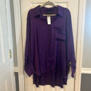 NWT Lane Bryant Purple Satin Button-Up Blouse